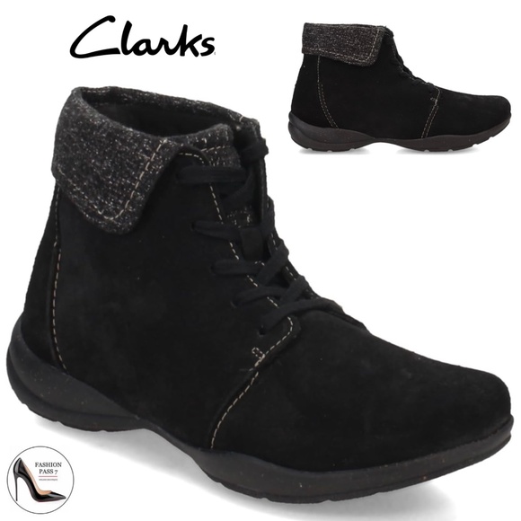 Clarks Women's Roseville Black Suede Lace up Ankle Boot Round Toe Casual Booties - Picture 1 of 14
